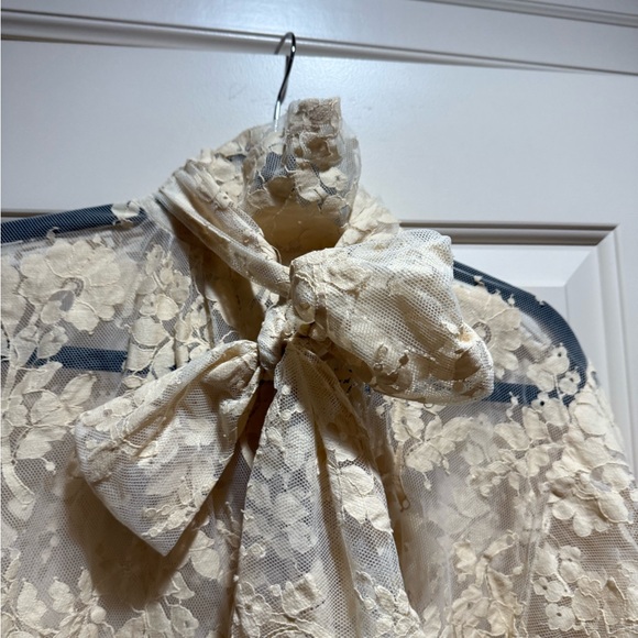 Elegant Cream Lace Blouse with Bow - Picture 5 of 5